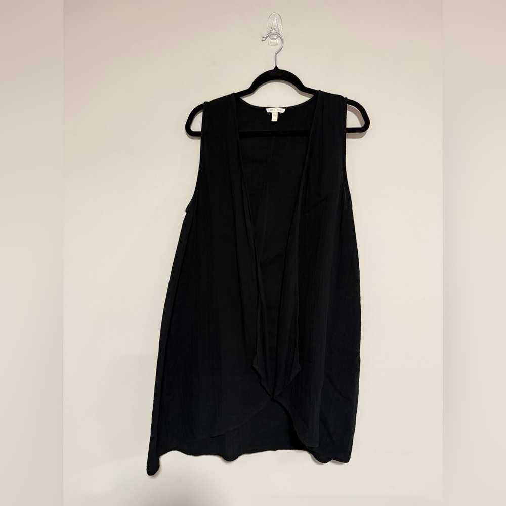 Eileen Fisher Black Sleeveless Drape Front Organic Gauze Cotton Vest Size Medium